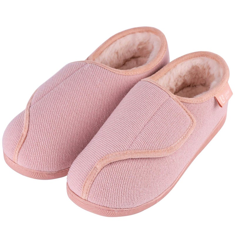 LongBay Womens Adjustable Slippers Memory Foam Cozy Wide Diabetic House Shoes Edema Orthopedic Neuropathy Indoor Outdoor (10 B(M), Pink) - Image 1